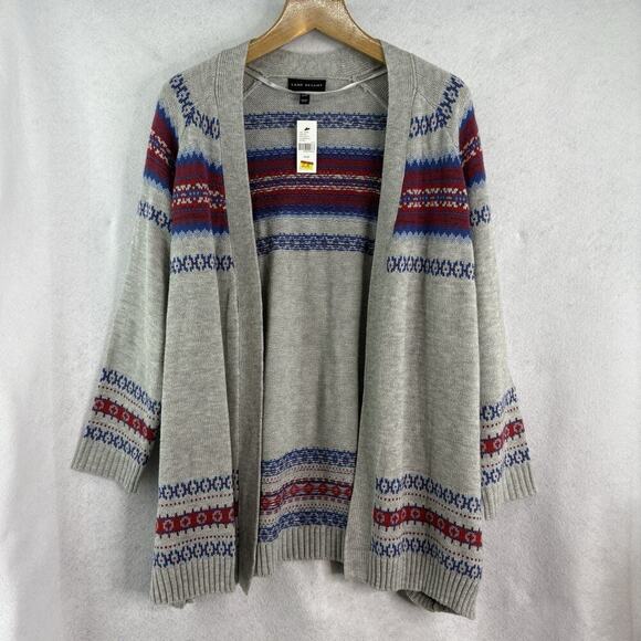 Lane Bryant Women’s Plus Sz 18/20 Gray Open Front Fair Isle Cardigan Sweater NWT - Picture 1 of 5